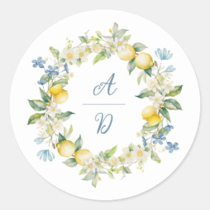 Redonda La Dolce Vita Lemon Floral Wreath Boda Pegatina