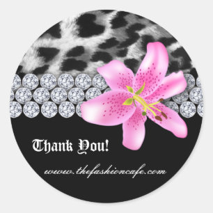 Redonda La Pegatina de Jewelry Leopard Lily Flower Gracias