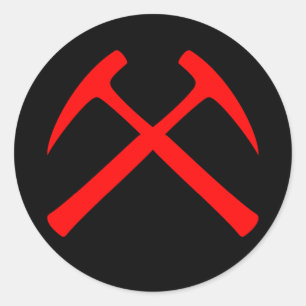 Redonda La roca cruzada rojo martilla el pegatina