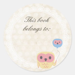 Redonda Lace Owl Este Libro Pertenece A Nombrar Pegatina