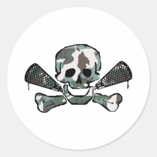 Redonda Lacrosse Diseña CamoSkull Pegatina