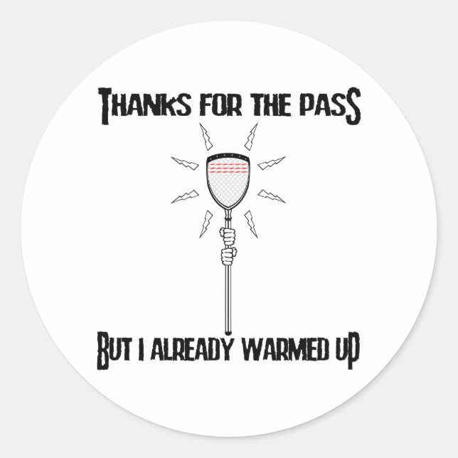 Redonda Lacrosse Goalie Gracias Pegatina (Anverso)