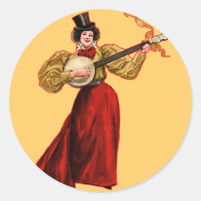 Redonda Lady In Red Pegatina (Anverso)