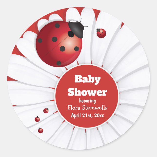Redonda Ladybug Red White Black Baby Shower Pegatina (Anverso)