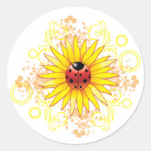 Redonda Ladybug y el Pegatina del girasol