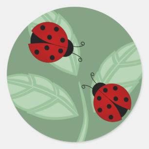 Redonda Ladybugs on Leaves Pegatina