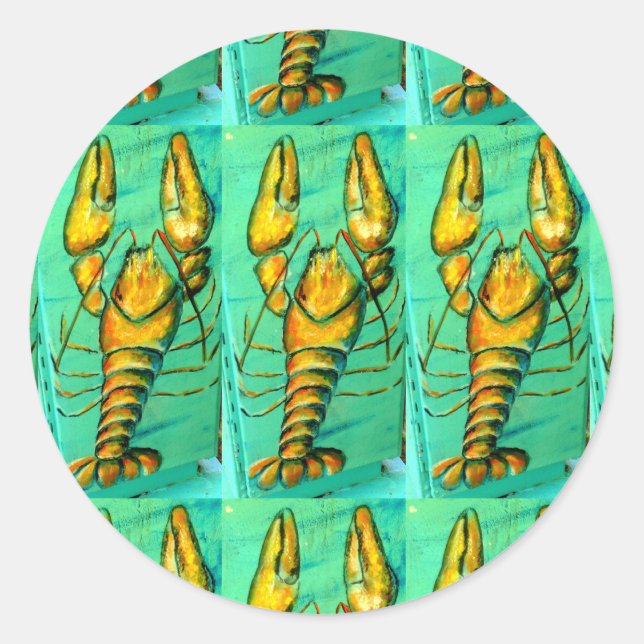 Redonda langostas mainas sobre pegatina verde (Anverso)