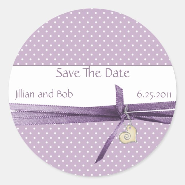 Redonda Lavender Dotted Swiss Save The Date Pegatina (Anverso)