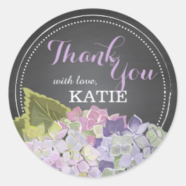 Redonda Lavender Hydrangea en Chalkboard Gracias Pegatina