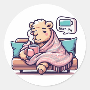 Redonda Lazy Camel Pegatina   Coffee Cosme