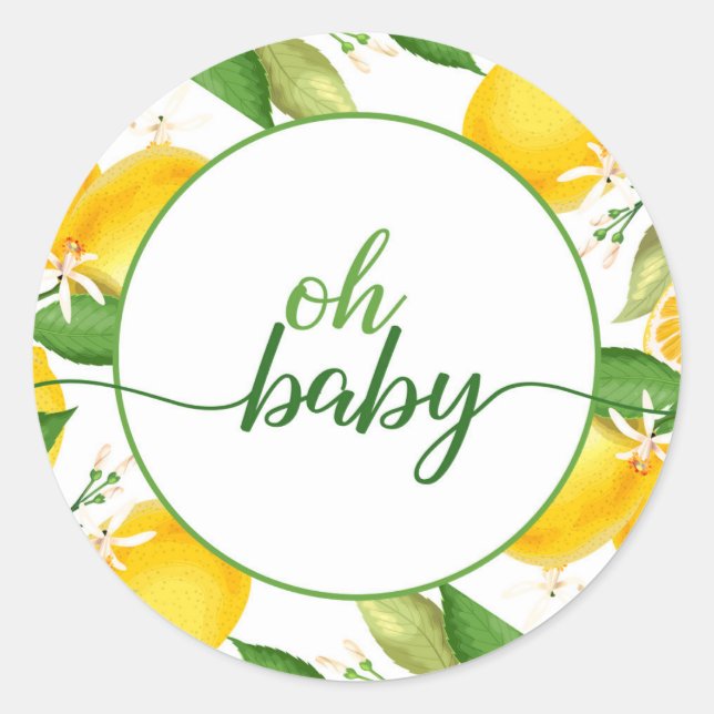 Redonda Lemon Baby Shower Round Pegatina - Oh Baby (Anverso)