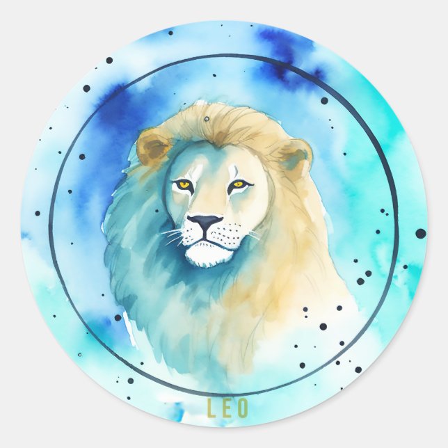 Redonda Leo Watercolor Zodiac Pegatina (Anverso)