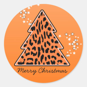 Redonda Leopard cheetah Christmas Tree Pegatina