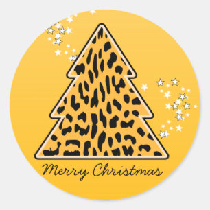 Redonda Leopard cheetah Christmas Tree Pegatina