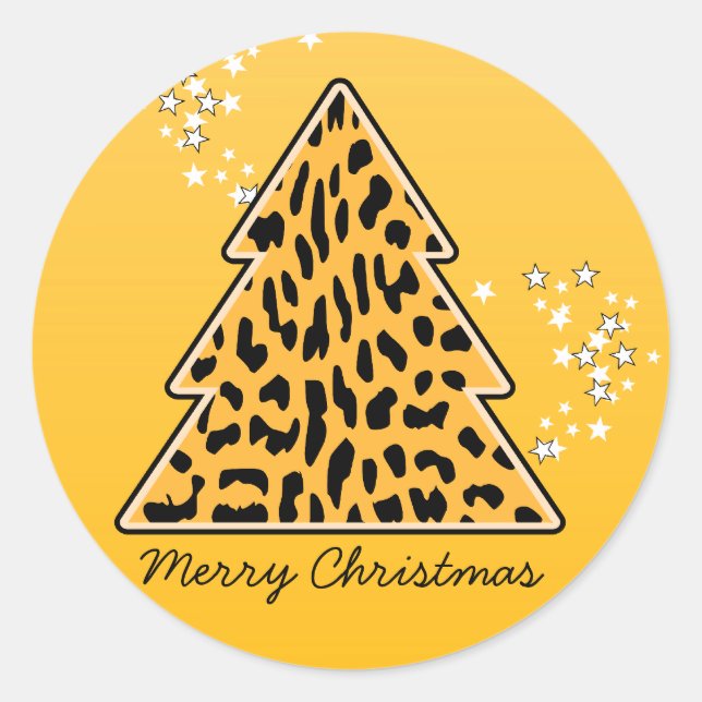 Redonda Leopard cheetah Christmas Tree Pegatina (Anverso)