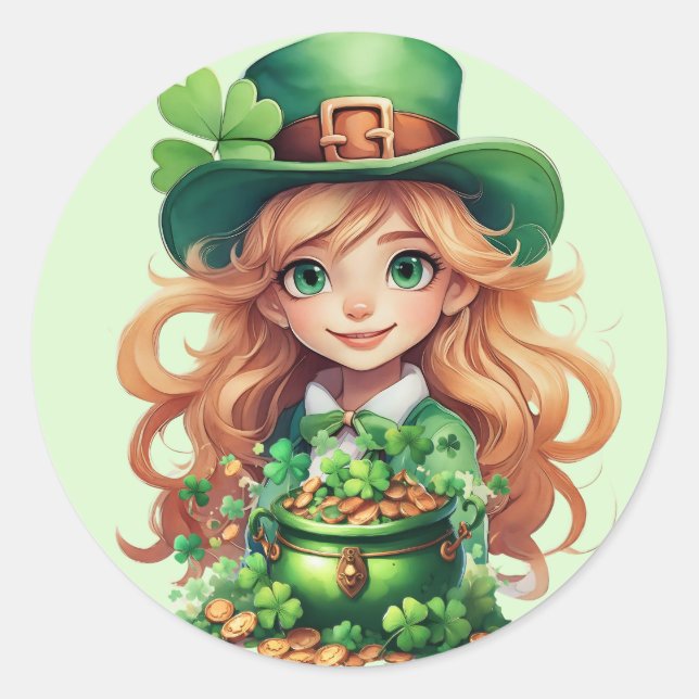 Redonda Leprechaun pegatina (Anverso)