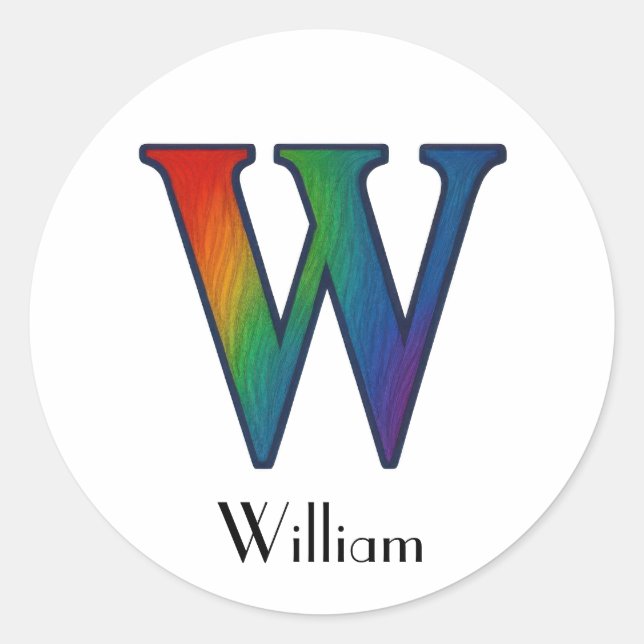 Redonda Letra colorida inicial Pegatina W (Anverso)