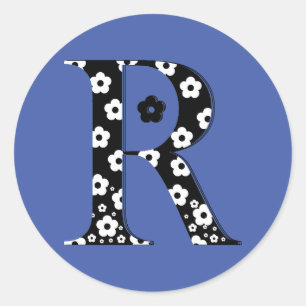 Redonda letra con motivos florales R Pegatina redondeado c