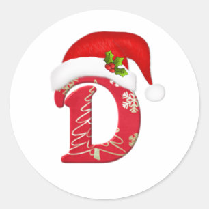 Redonda Letra D, pegatina del monograma del navidad del
