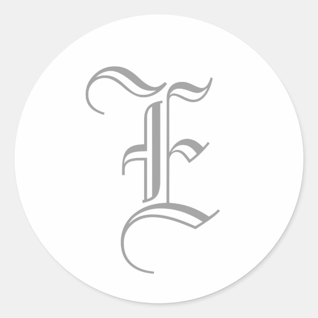 Redonda Letra E Monograma Pegatina Inglés Gris Antiguo (Anverso)