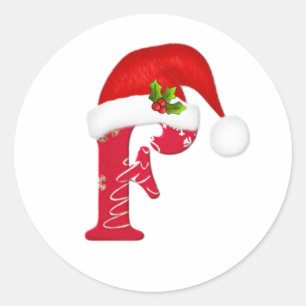 Redonda Letra F, pegatina del monograma del navidad del