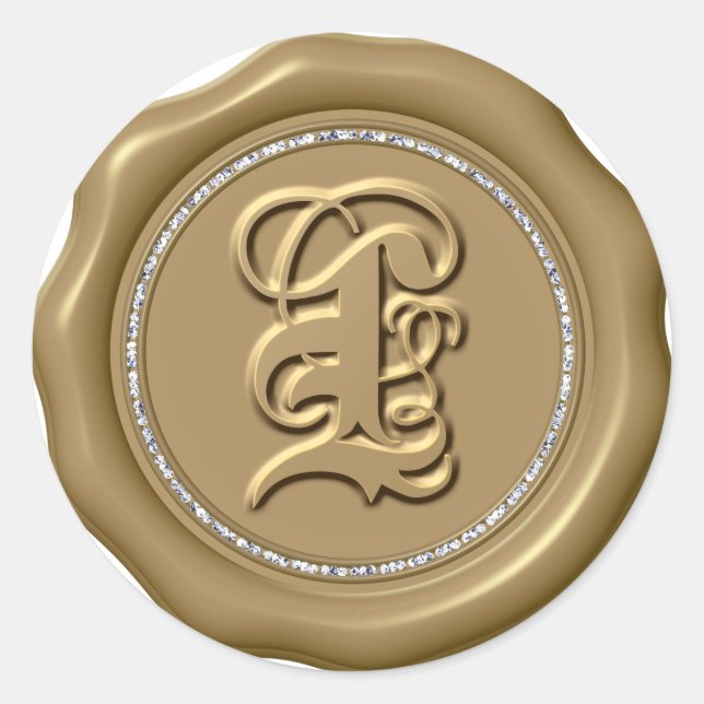 Redonda *~* Letra L Diamond Circle GOLD Wax Seque Pegatina (Anverso)