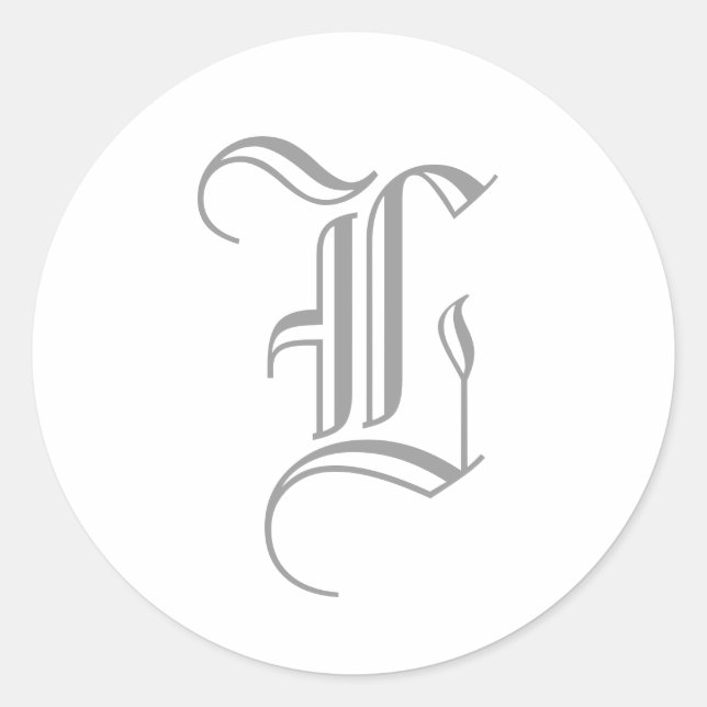 Redonda Letra L Monograma Pegatina Inglés Gris Antiguo (Anverso)