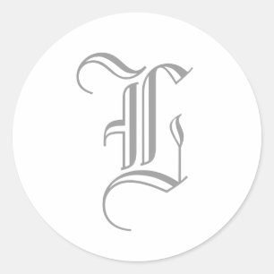 Redonda Letra L Monograma Pegatina Inglés Gris Antiguo