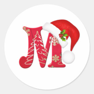 Redonda Letra M, pegatina del monograma del navidad del