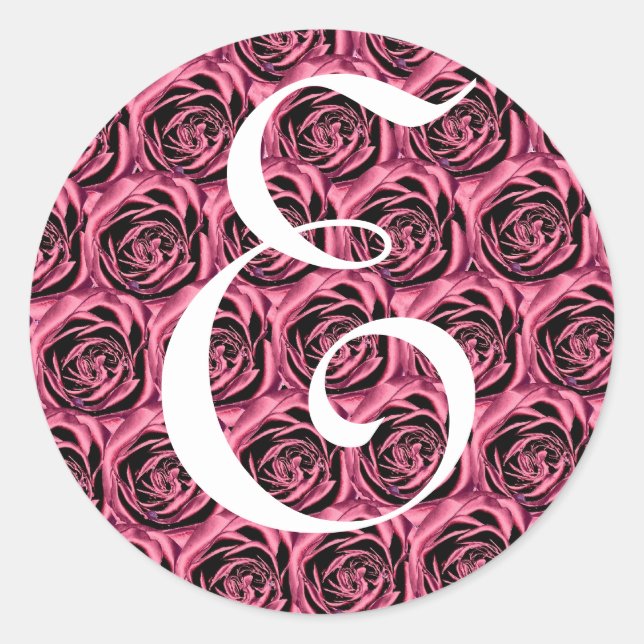 Redonda Letra monograma E Pegatina de rosas rosadas (Anverso)