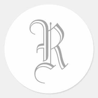 Redonda Letra R Monograma Pegatina Inglés Gris Antiguo