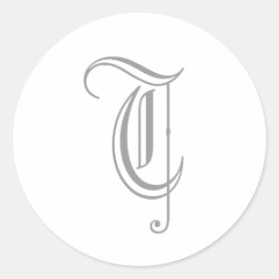 Redonda Letra T Monograma Pegatina Inglés Gris Antiguo