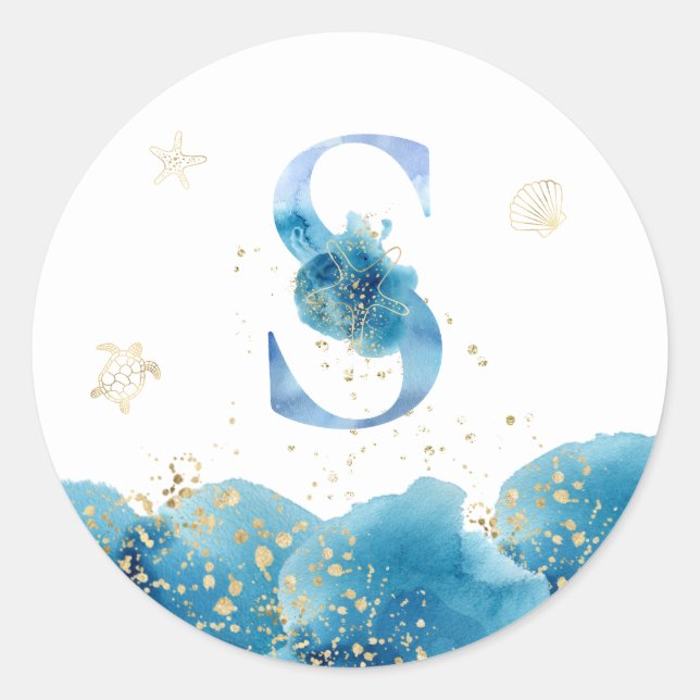 Redonda *~* LETTER S - Sea Ocean Beach Envelope Pegatina (Anverso)