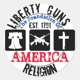 Redonda Liberty Guns Religion Round Pegatina