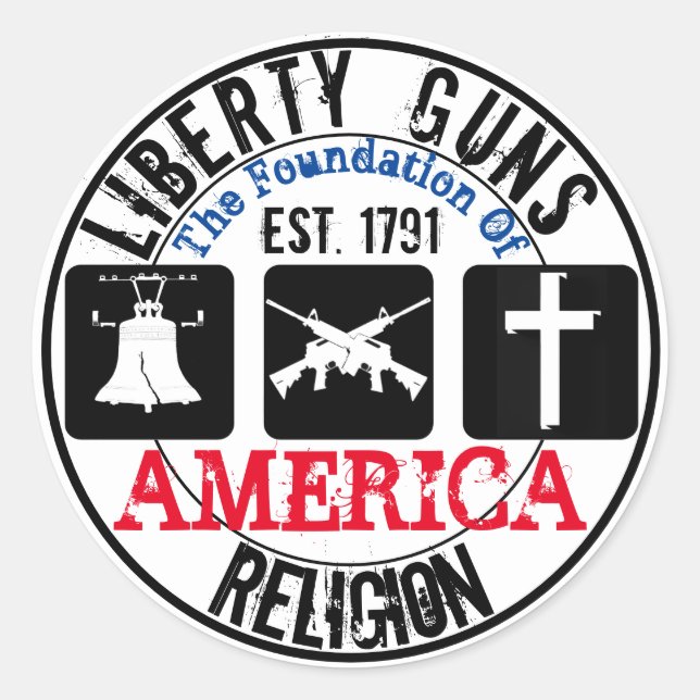 Redonda Liberty Guns Religion Round Pegatina (Anverso)