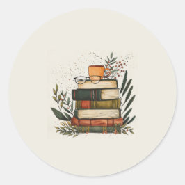 Redonda Libro de café apilado Pegatina