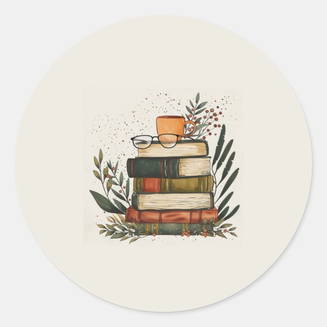 Redonda Libro de café apilado Pegatina (Anverso)