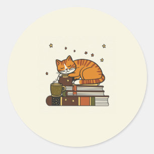 Redonda Libro de Gatos Durmiendo Pila Pegatina