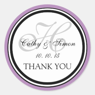 Redonda Lilac Gray Monograma H Boda Gracias Pegatina