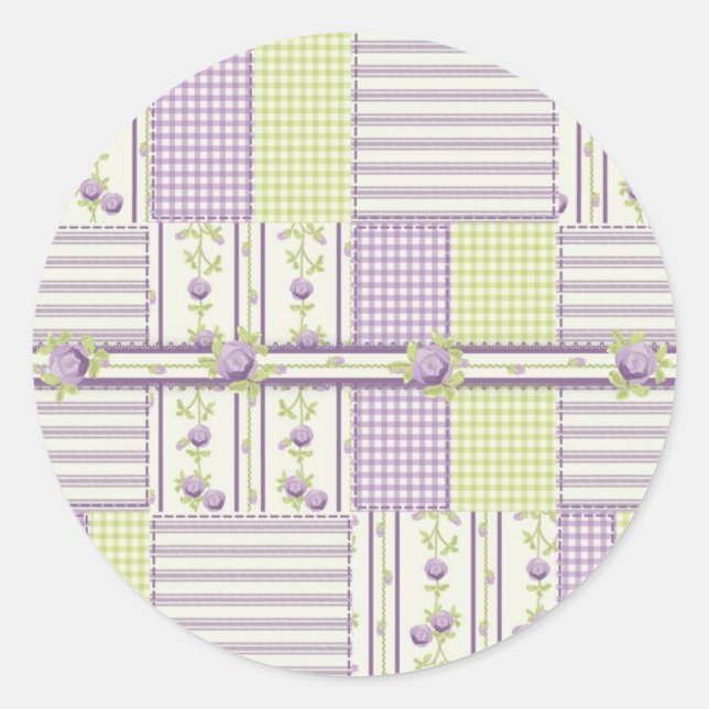 Redonda Lilac Rosa Quilt Pegatina (Anverso)