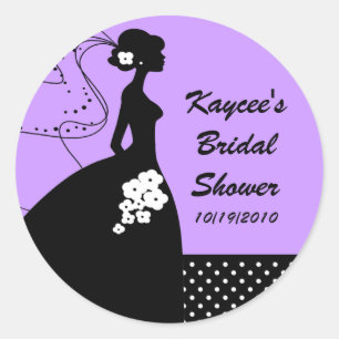 Redonda Lilac Silhouette Bride Bridal Shower Pegatina