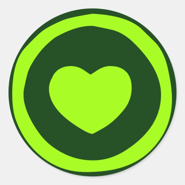 Redonda Lime Green Hearts Pegatina (Anverso)