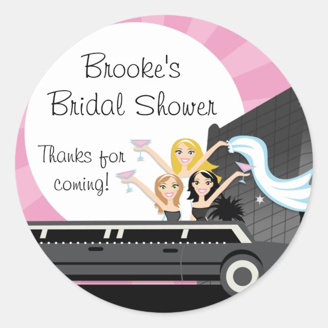 Redonda Limo Bridal Shower Pegatina (Anverso)
