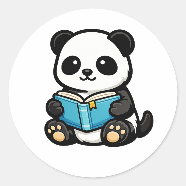 Redonda Lindo Panda de Lectura Kawaii Pegatina (Anverso)