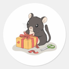 Redonda Lindo Ratón envolviendo un regalo Pegatina de Anim