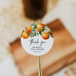 Redonda Little Cutie Baby Shower Round Pegatina Citrus