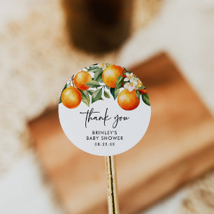 Redonda Little Cutie Baby Shower Round Pegatina Citrus