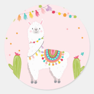 Redonda Llama Pegatina Llama cumpleaños Alpaca Fiesta Mexi