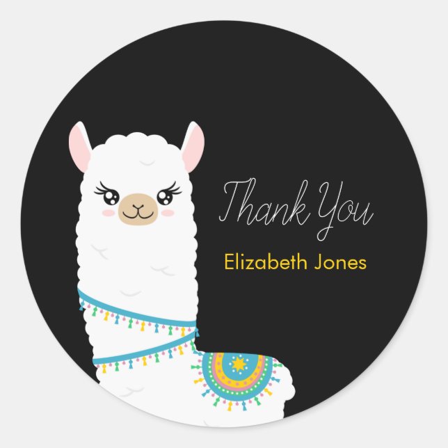 Redonda Llama personalizable Gracias Pegatina Redondo Clás (Anverso)