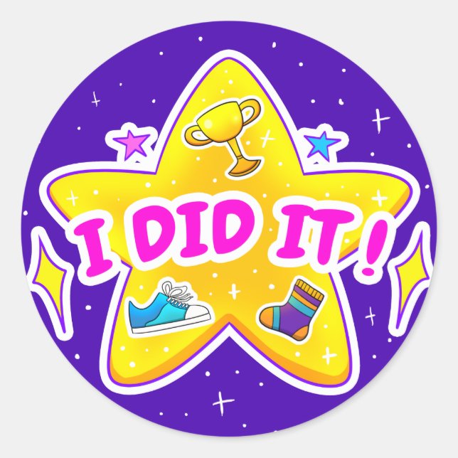 Redonda Lo Hice Pegatina De Ronda Clásica Azul (Anverso)